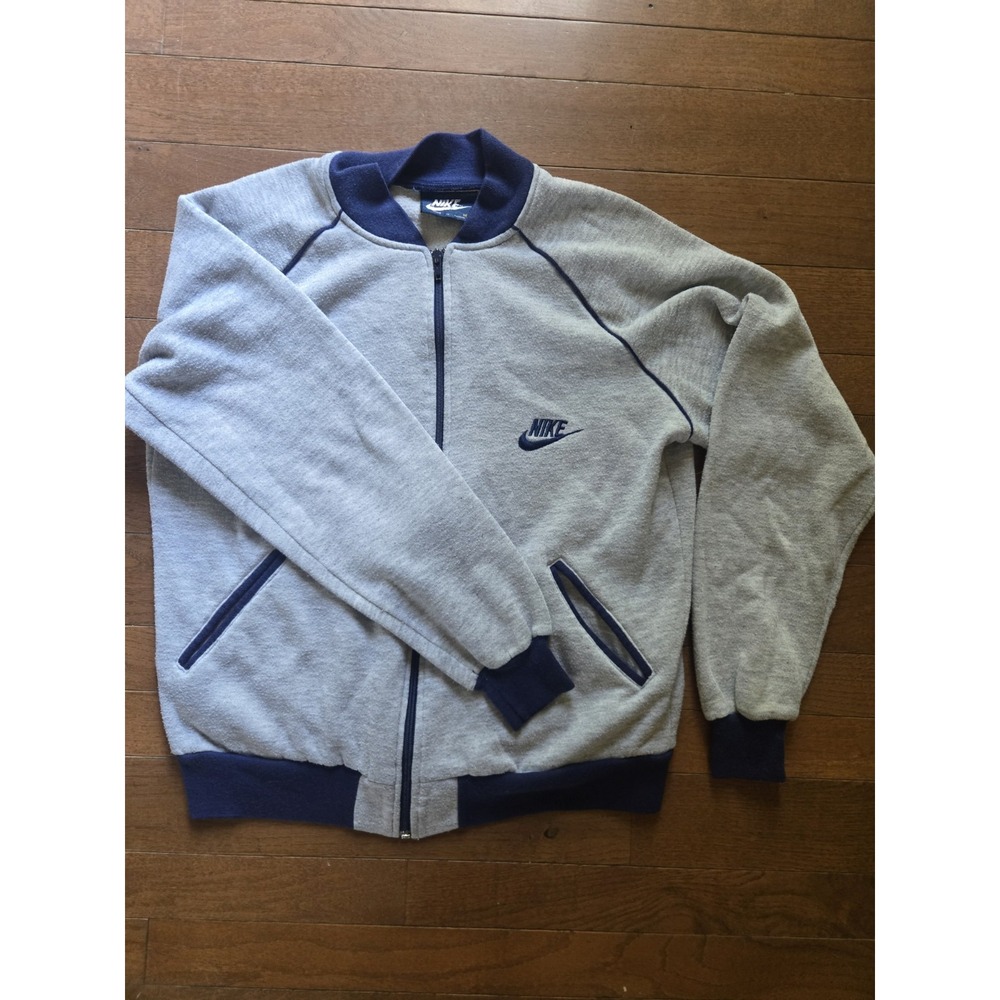 Vintage 80's Nike Full Zip Fleece Jacket Size Medium Navy Gray - Blue Tag